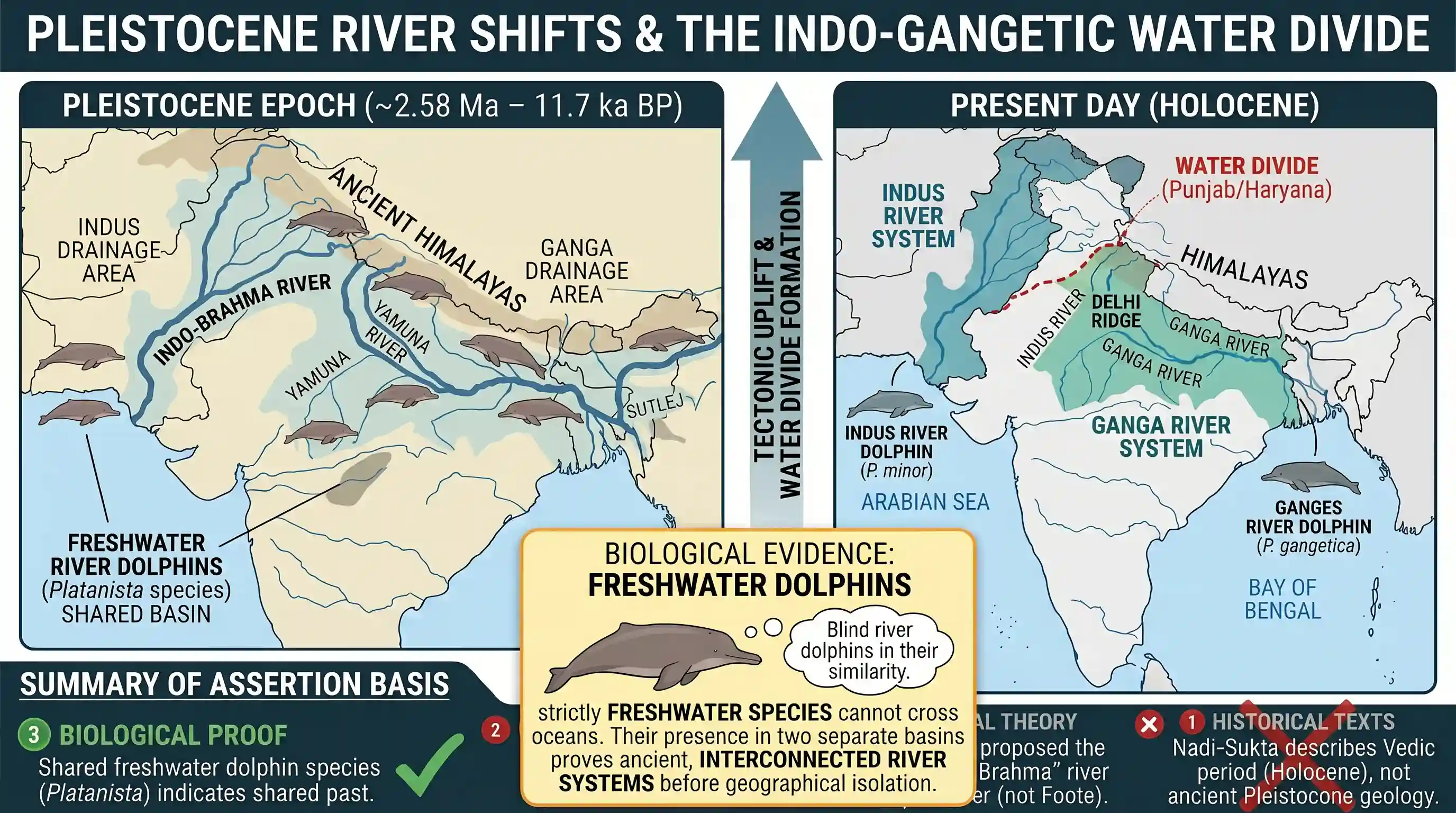 geography: Consider the following assertion : In the Pleistocene period either the Yamuna once flowed into the Indus, or the Sutlej