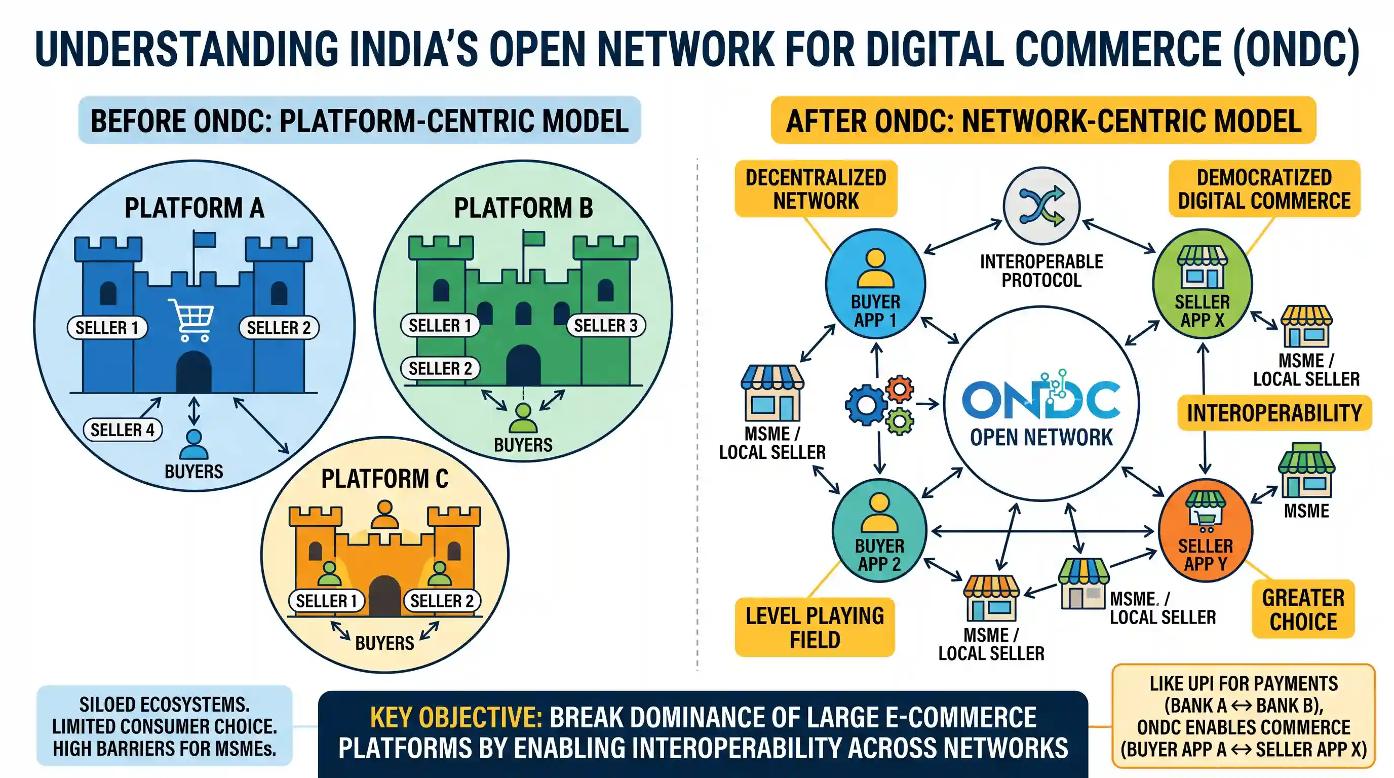economy: Which one of the following best describes the key objective of India's 'Open Network for Digital Commerce' (ONDC) initia