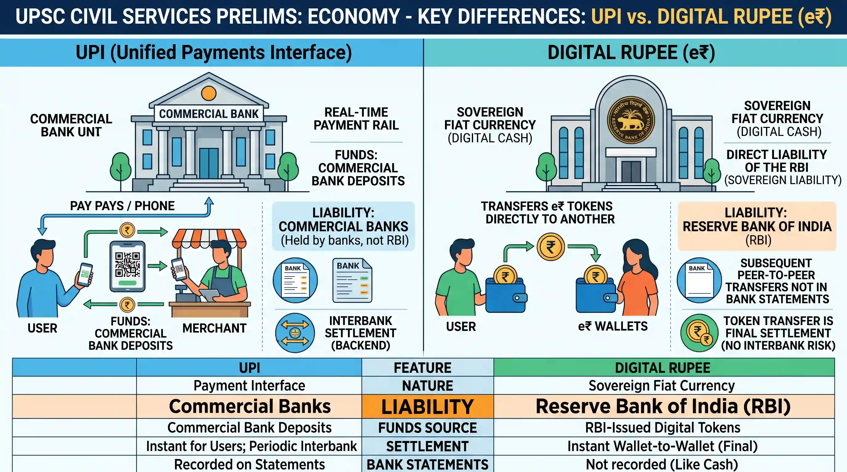 economy: Which one of the following statements about Unified Payments Interface (UPI) and Central Bank Digital Currency (Digital
