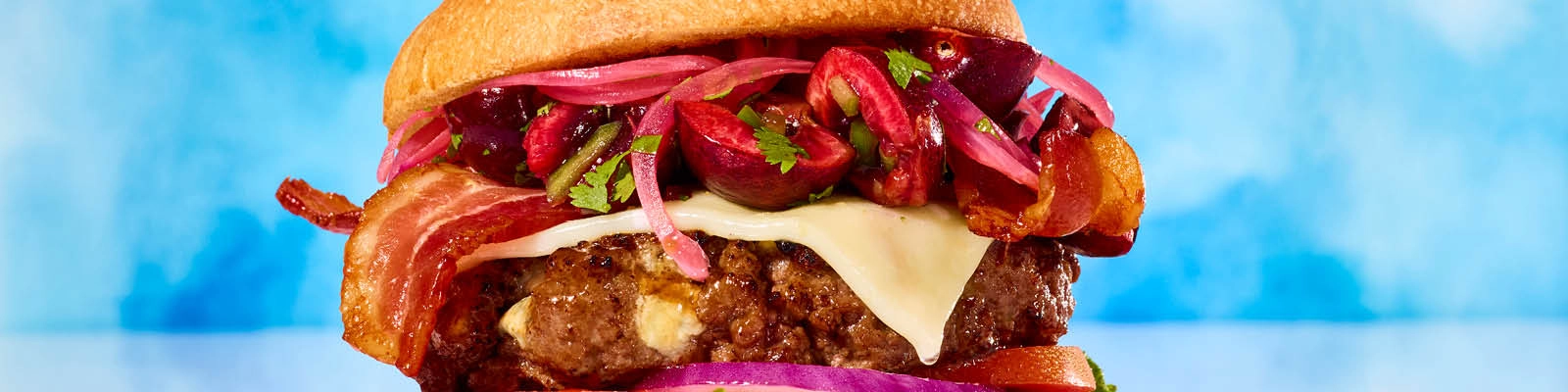 Red, White and Bleu Burgers with Cherry Relish