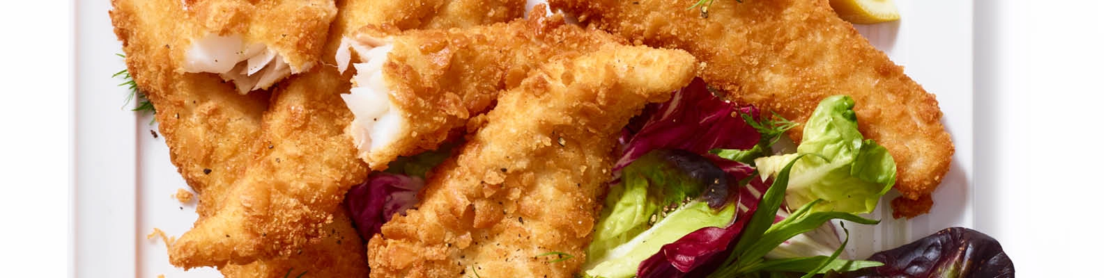 Cracker-Crusted Fish Sticks with Salad and Tartar Sauce Vinaigrette 