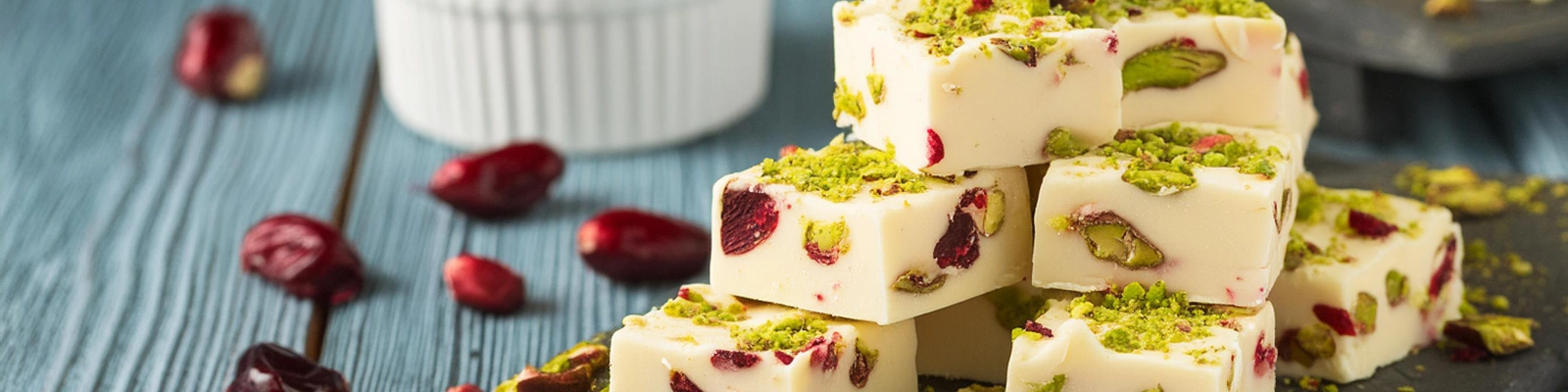 White Chocolate Cranberry-Pistachio Fudge