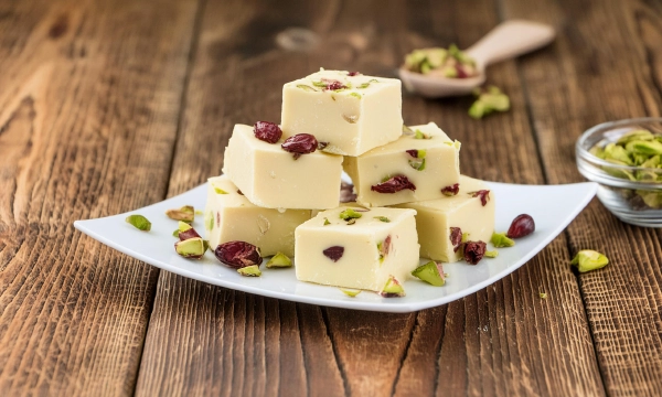 White Chocolate Cranberry-Pistachio Fudge