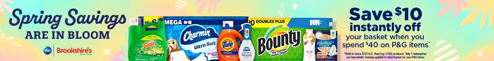 Save $10 instantly off your basket when you spend $40 on P&G items