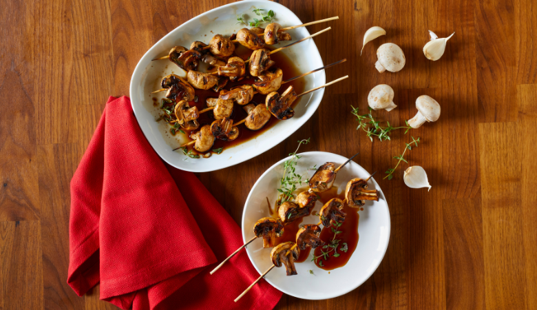 Balsamic Garlic Grilled Mushroom Skewers