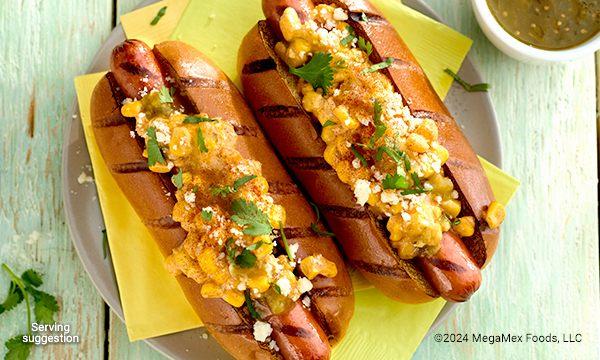 Hot Dogs with corn, cilantro and cheese 