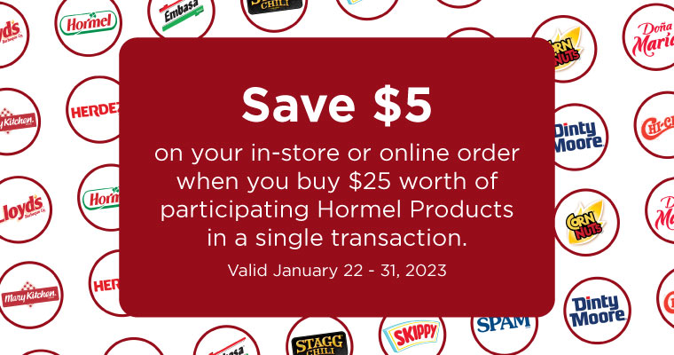 save $5 with purchase of participating Hormel products