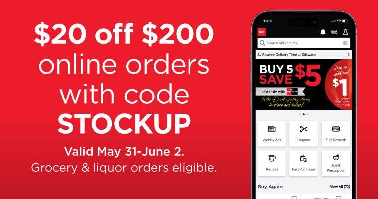 $20 off $200 with code STOCKUP