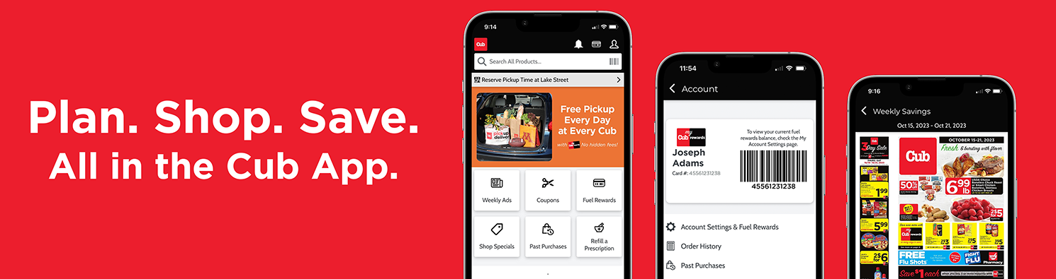 download the cub app and start shopping from anywhere