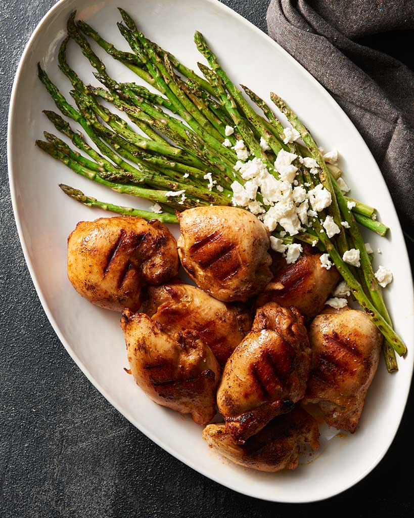 Smoked Paprika Grilled Chicken with Feta Asparagus