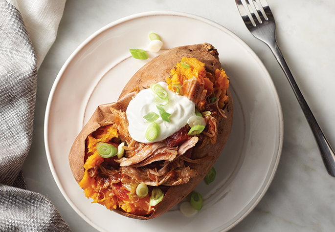 BBQ Pulled Pork Stuffed Sweet Potatoes