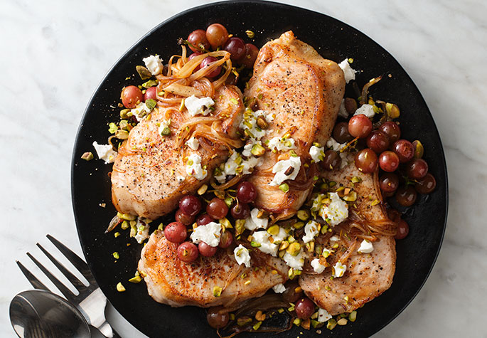 Pork Chops with Grapes & Pistachios