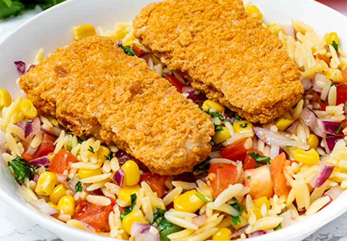 Air Fried Fish Fillets with Corn and Orzo Salad