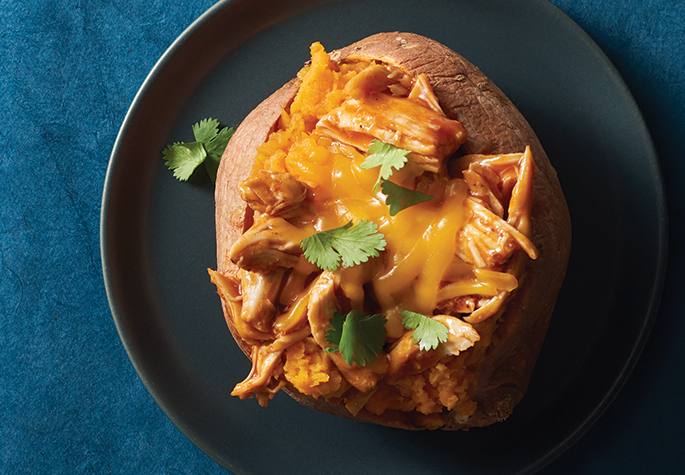 BBQ Chicken Stuffed Baked Sweet Potatoes