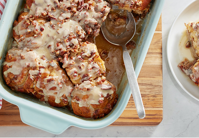 Eggnog French Toast Cinnamon Roll Bake recipe