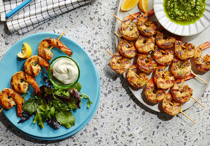 Grilled Pesto Ranch Shrimp Skewers