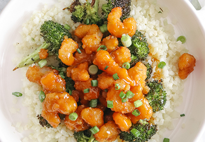 Honey Sesame Popcorn Shrimp & Vegetables