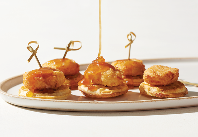 Mini Chicken and Waffles with Spicy Maple Sauce