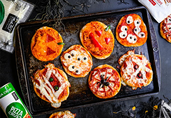 Mini Halloween Pizzas shoppable recipe