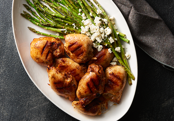 Smoked Paprika Grilled Chicken with Feta Asparagus