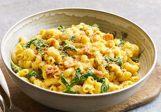 Spinach Mac & Cheese with Bacon