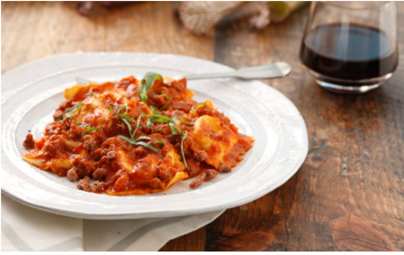 Spinach & Ricotta Ravioli with Meat Lovers Sauce