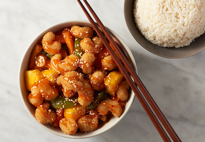 Sweet & Sour Popcorn Shrimp with Rice recipe