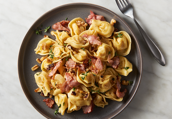 Tortellini with Walnuts, Ham and Thyme