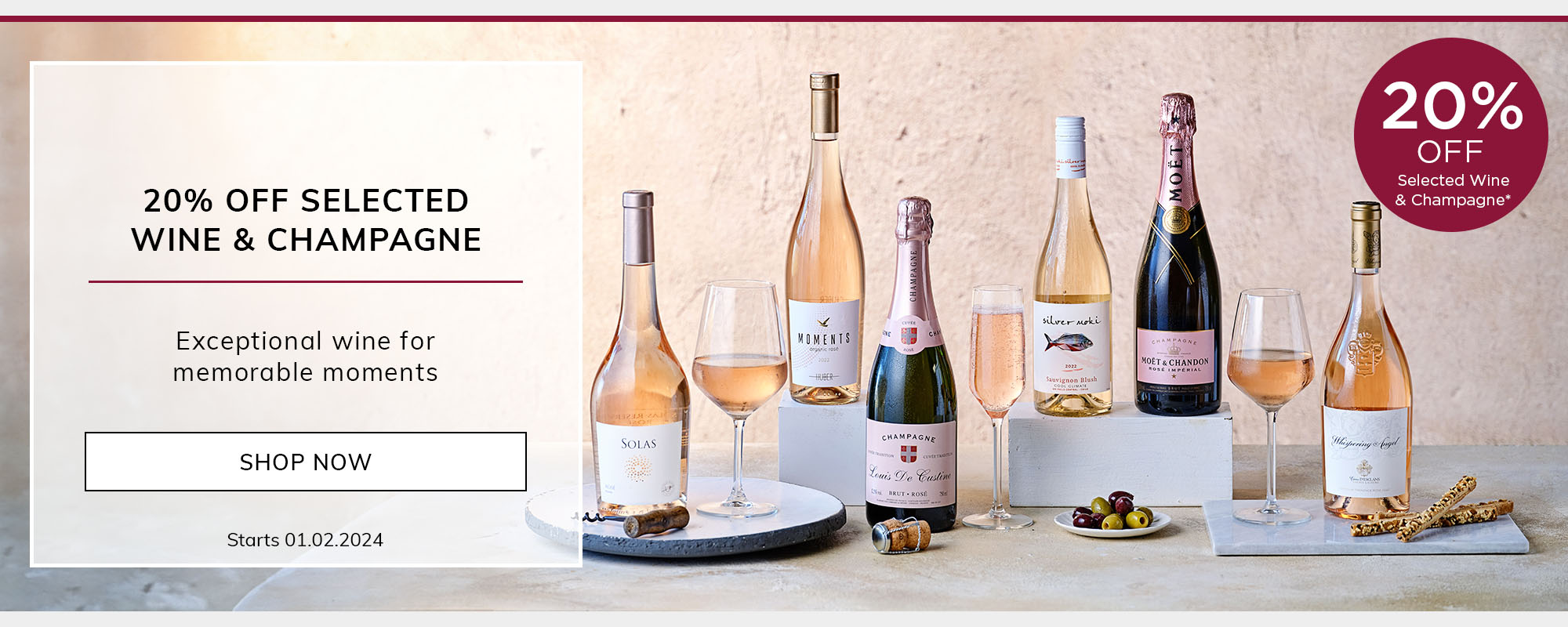 20% off selected wine and Champagne