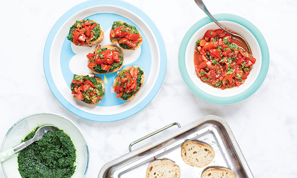 Kale and Parsley Pesto Bruschetta