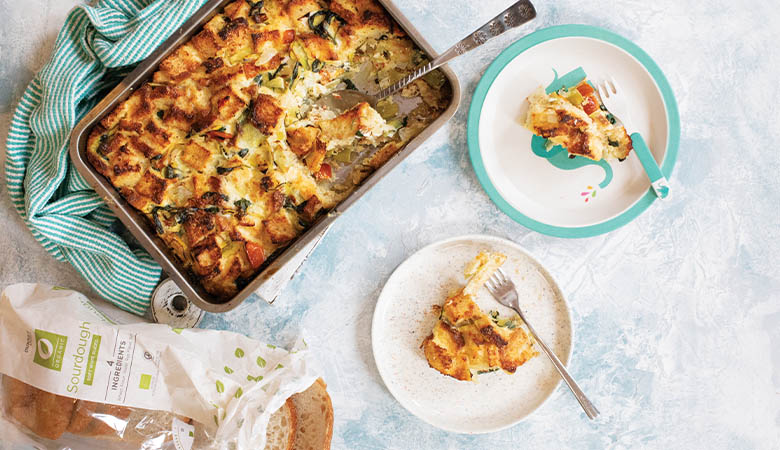 Comforting Leek and Sunblush Tomato Sourdough Pudding
