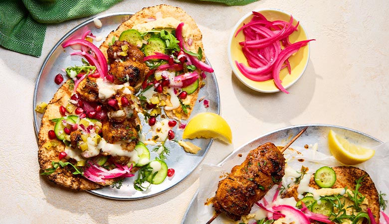 Summer Chicken Shawarma Skewers with Cumin & Honey Yogurt
