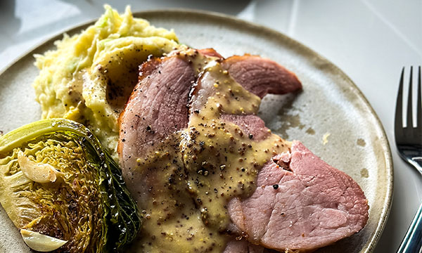 Baked Honey, Whiskey & Mustard Ham with Champ & Buttery Savoy Cabbage