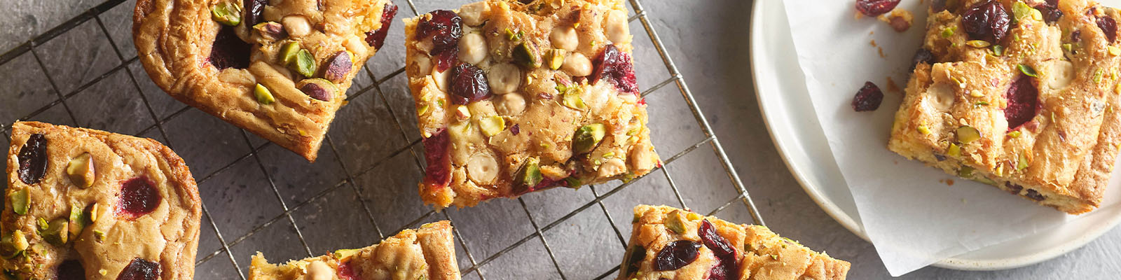 White Chocolate, Cranberry & Pistachio Blondies