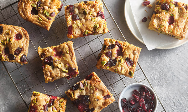 White Chocolate, Cranberry & Pistachio Blondies