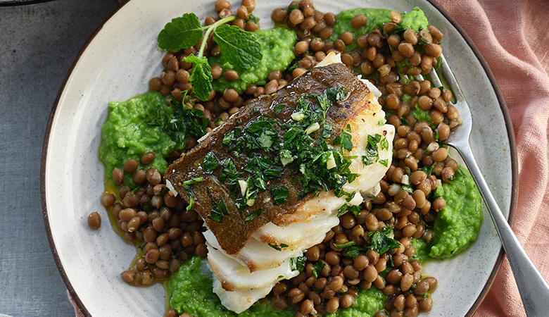 Pan-fried Cod with Minty Pea Puree