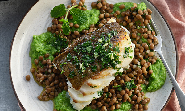 Pan-fried Cod with Minty Pea Puree