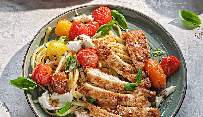 Florentine Butter Chicken with Burst Cherry Tomatoes, Basil & Mozzarella