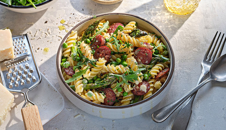 Crispy Salami, Asparagus & Lemon Pasta