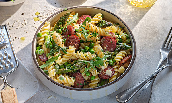 Crispy Salami, Asparagus & Lemon Pasta