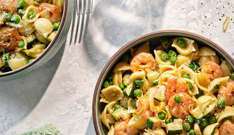 Lemon, Courgette, Pea & Prawn Pasta