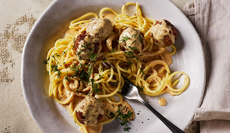 Danish Frikadeller with Creamy Dill Pasta