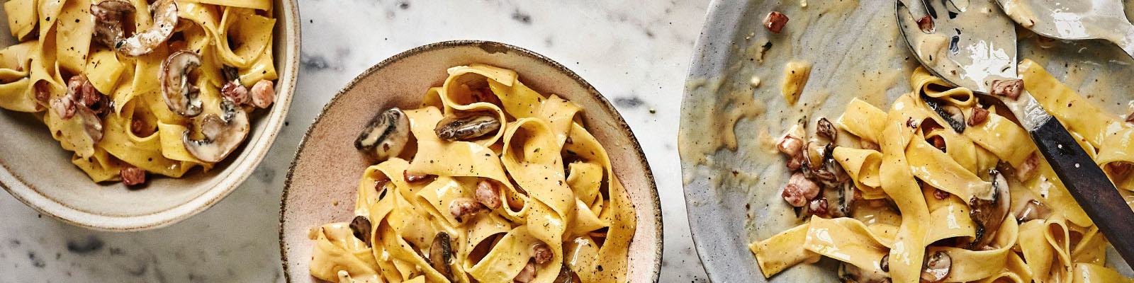 Brie, Mushroom & Crispy Bacon Pasta