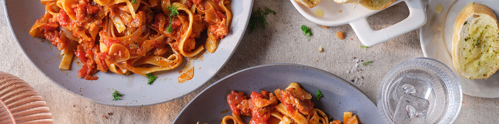 Sausage and Fennel Tagliatelle with Crushed Tomato Sauce