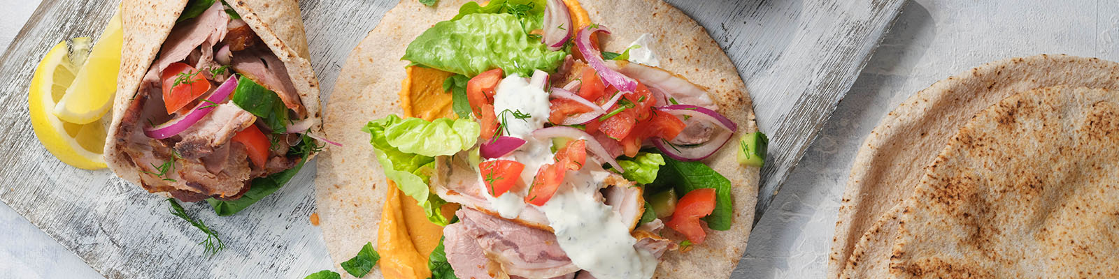 Lamb Roast Wraps with Tzatziki & Cucumber Tomato Salad