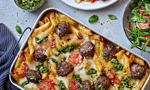 Oven Baked Meatball Pasta