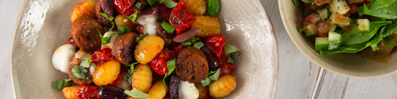 Roasted Gnocchi, Cherry Tomatoes & Veggie Sausages