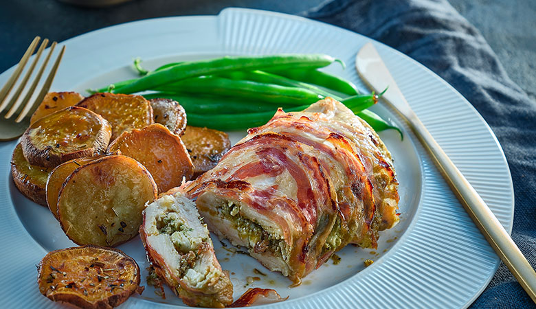 Neven Maguire's Pesto-Stuffed Chicken Breasts with Rustic Mixed Potatoes