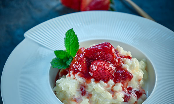 Vanilla & Lemon Rice Pudding with Irish Strawberry Compote