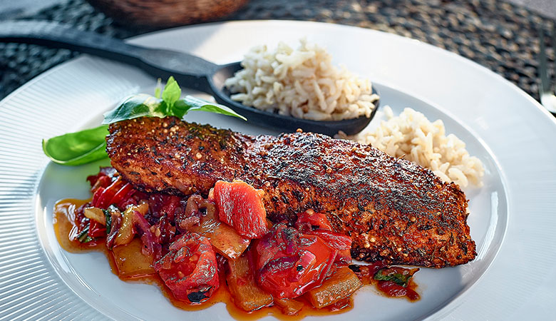 Neven Maguire's Pan Seared Cajun Salmon with Italian Pepper Dressing